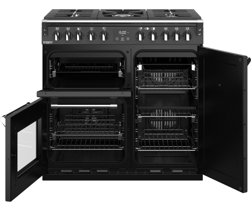 Bij de Stoves Richmond DX S900DF EU CB Ant antraciet fornuis is de rechter oven te splitten