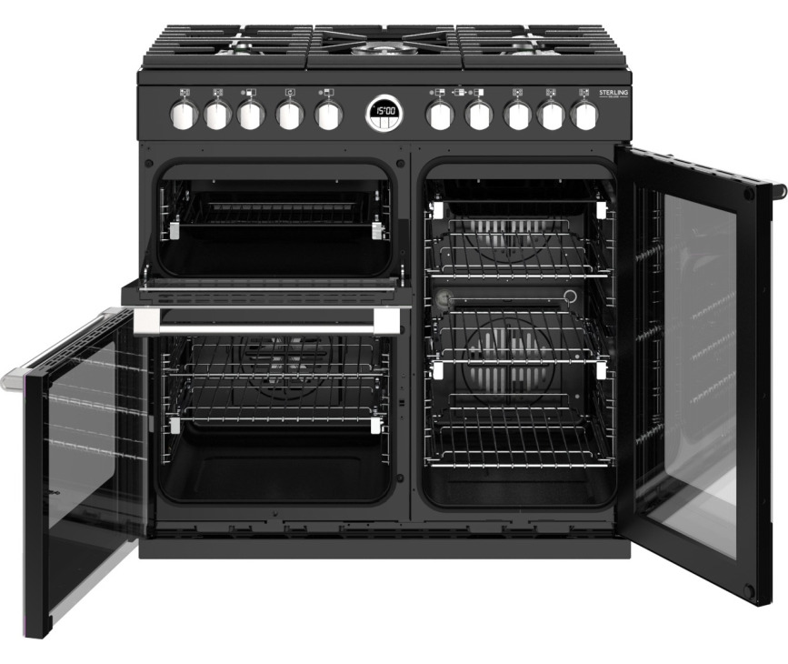 Het interieur van het Stoves STERLING S900 DF DELXUE ZWART fornuis