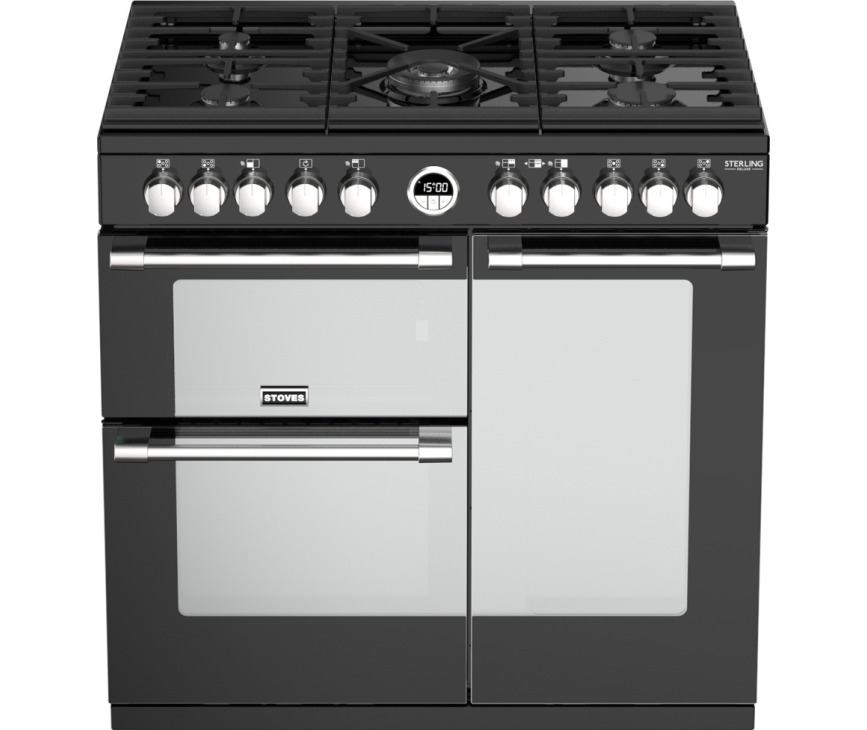 Het Stoves STERLING S900 DF DELXUE ZWART fornuis is voorzien van 5 sterke branders.