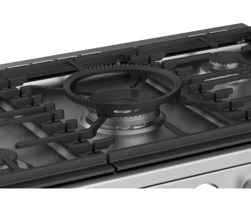 Dankzij de meegeleverde wokriing blijven ook pannen met een bolle bodem staan op het Stoves Sterling S900 DF rvs fornuis