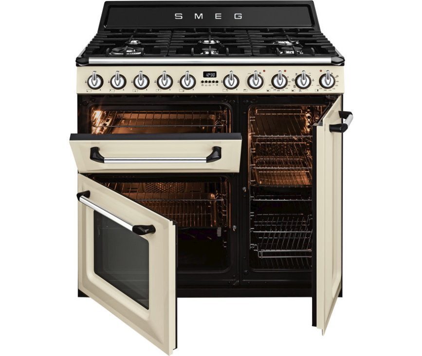 Foto van het SMEG fornuis TR93CNLK uitgevoerd met geopende deuren.