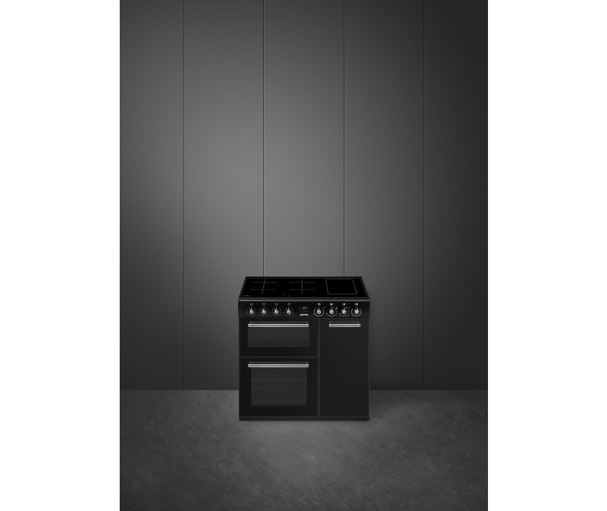 Smeg CX93IMBL inductie fornuis met 3 ovens - zwart - 90 cm. breed