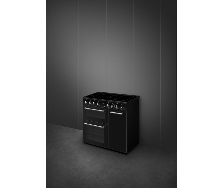 Smeg CX93IMBL inductie fornuis met 3 ovens - zwart - 90 cm. breed