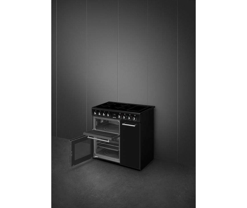 Smeg CX93IMBL inductie fornuis met 3 ovens - zwart - 90 cm. breed