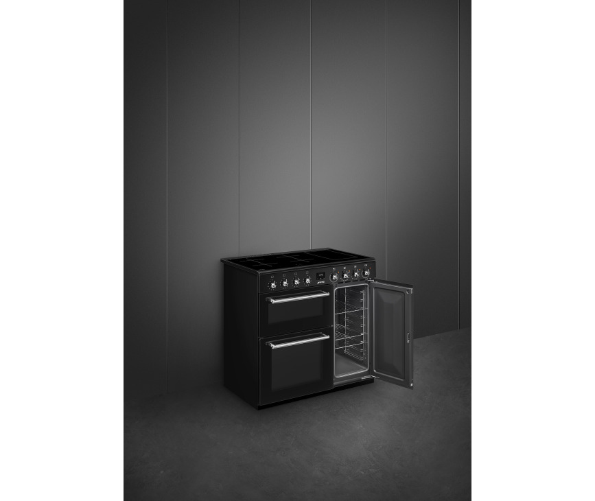 Smeg CX93IMBL inductie fornuis met 3 ovens - zwart - 90 cm. breed