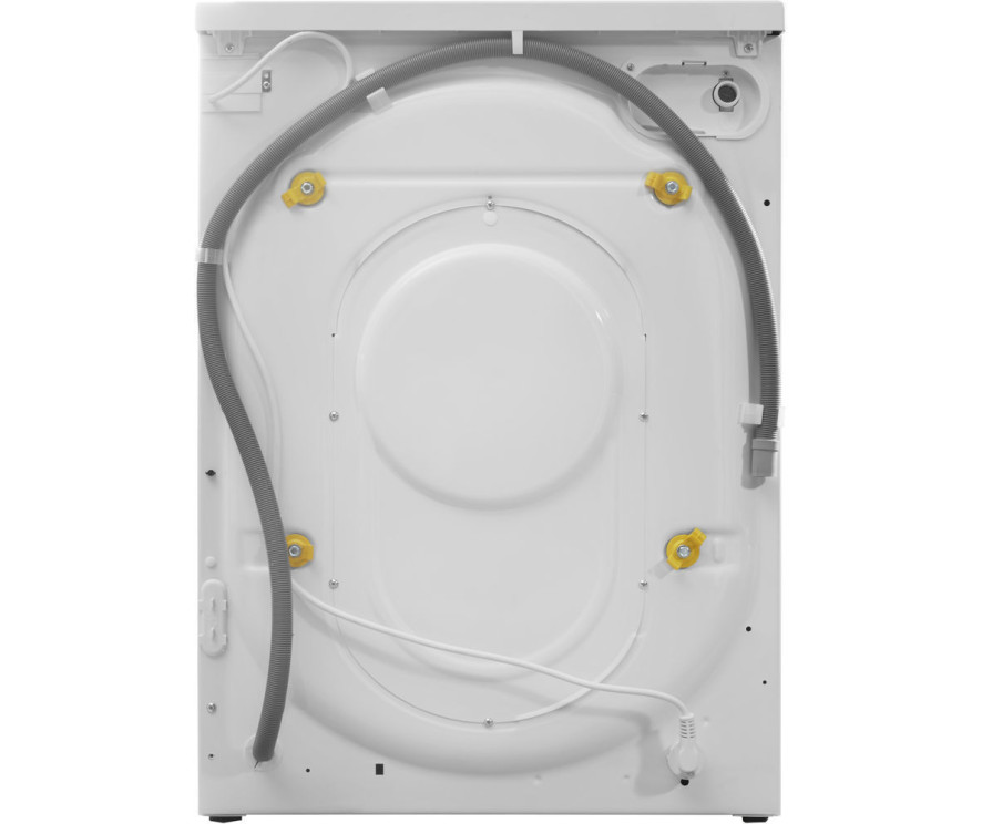 De achterzijde van de Indesit IWDC 6145 (EU) heeft de aan-, afvoer en elektra aansluiting
