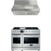 FULGOR MILANO rvs set 121,6 cm: gas fornuis FF48EG + afzuigkap FH48