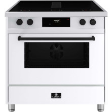 ELEMENTI DI CUCINA IM9034-WT-IX-B fornuis in witte uitvoering met geïntegreerde afzuiging en zwarte knoppen