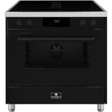 Modern zwart inductiefornuis met oven, afzuiging en touchscreen