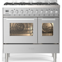 ILVE LD09WSCM3/SS gasfornuis van 90 cm breed in roestvrijstaal met dubbele oven