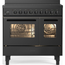 ILVE LDBI09WSCM3/MGD mat zwart inductie fornuis met 5 kookzones en dubbele oven