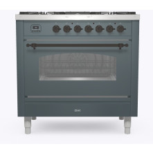ILVE P096NE3/BGB 90 cm gasfornuis in zwart met messing knoppen en vijf gasbranders