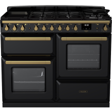 Zwart Falcon gasfornuis 110 cm met wokbrander, rijslade en dubbele oven