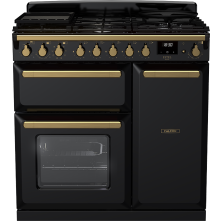 Zwart gasfornuis Falcon Estel Deluxe 90 met multifunctionele ovens en wokbrander