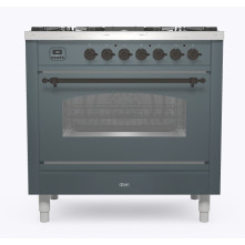 ILVE P096NE3/BGB 90 cm gasfornuis in zwart met messing knoppen en vijf gasbranders