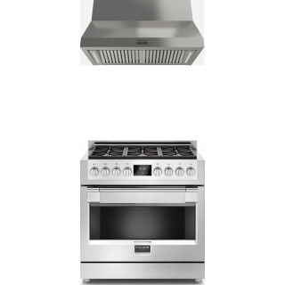 FULGOR MILANO rvs set 91,3 cm: gas-gas fornuis FF36GG + afzuigkap FH36