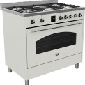 De Belling SCR900DFT fornuis old white is strak tussen twee kasten te plaatsen