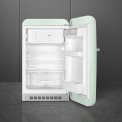 De binnenzijde van de Smeg FAB10RPG5 watergroene koelkast