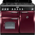 Falcon Classic Deluxe 100 gas-elektro fornuis in de kleur cranberry rood met chroom beslag