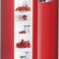 De rode PELGRIM koelkast PKV154ROO met geopende deur