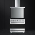 Het SMEG inductie fornuis C9IMX9 is eveneens leverbaar als set in combinatie met achterwand en afzuigkap