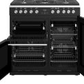 Het Stoves Precision DX S900DF EU BK zwart fornuis heeft drie ovens, splitbaar naar vier