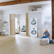 Miele WTV501 tussenstuk geplaatst tussen wasmachine en droger