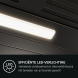 AEG DKB6971HB afzuigkap closeup brandende LED-verlichting aan onderkant met tekst efficiënte LED-verlichting