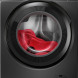 AEG LE6ONYX wasdroger vooraanzicht met geopende deur en rode handdoeken in trommel