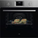 AEG OU5AB20CM bedieningspaneel detailfoto met functieschakelaar links, digitaal klokdisplay midden en temperatuurregelaar rechts