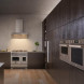 Bertazzoni FPRO6117PTX3 inbouw in moderne keuken met groot raam en groene kasten