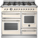Bertazzoni HER106L3EAVT2 fornuis vooraanzicht met gaskookplaat, bedieningspanelen en twee ovens met ramen
