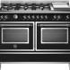 Bertazzoni HER126G2ENET2 fornuis vooraanzicht met zes gasvlammen, gridplaat, dubbele ovens en bedieningspaneel
