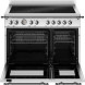 Bertazzoni HER95I2EXT2 fornuis met geopende ovendeuren, zichtbare roosters en uitschuifbare bakplaten