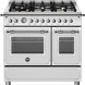 Bertazzoni HER96L2EXT2 fornuis vooraanzicht met gaskookplaat, bedieningsknoppen en twee ovens gesloten
