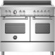 Bertazzoni MAS105I2EXT2 fornuis, vooraanzicht met inductiekookplaat, bedieningsknoppen en twee ovens met ramen