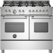 Bertazzoni MAS106L2EXT2 fornuis vooraanzicht met zes gasbranders en dubbele oven