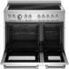 Bertazzoni MAS95I2EXT2 fornuis met geopende ovendeuren, roosterkorf en onderkastjes zichtbaar