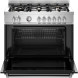 Bertazzoni MAS96L1ENET2 fornuis met geopende ovendeur, zichtbare ovenruimte met roostervlakken en hittebestendige handgrepen