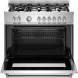Bertazzoni MAS96L1EXT2 fornuis met geopende ovendeur, zichtbaar rooster en interieur