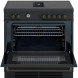 Bertazzoni MASCH94I1ENET fornuis geopende deur toont interieur met roosterhaken en warmhoudplaat