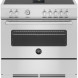 Bertazzoni MASCH94I1EXT fornuis met afzuiging, vooraanzicht met kookplaat, bedieningsknoppen en gesloten ovenklep