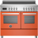 Bertazzoni PRO105I2EART2 fornuis vooraanzicht met oranje front, dubbele oven, inductiekookplaat en bedieningspaneel