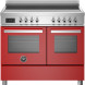 Bertazzoni PRO105I2EROT2 fornuis vooraanzicht met rood kasteel, stalen kookplaat en dubbele ovens