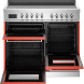 Bertazzoni PRO105I3EART2 fornuis met geopende deuren toont twee ovens, grilllade en interieur
