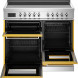 Bertazzoni PRO105I3EGIT2 fornuis met geopende ovens en laden, interieur met roosterkast zichtbaar