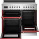 Bertazzoni PRO105I3EROT2 fornuis met geopende ovens en lade, interieur met roosters zichtbaar