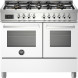 Bertazzoni PRO106L2EBIT2 fornuis vooraanzicht, wit met dubbele oven en zes gasbrandersop het kookblad