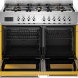 Bertazzoni PRO106L2EGIT2 fornuis met geopende ovendeur en uitschuifbare bakplaat
