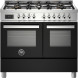 Bertazzoni PRO106L2ENET2 fornuis vooraanzicht met gasfornuis, bedieningspaneel en twee ovens